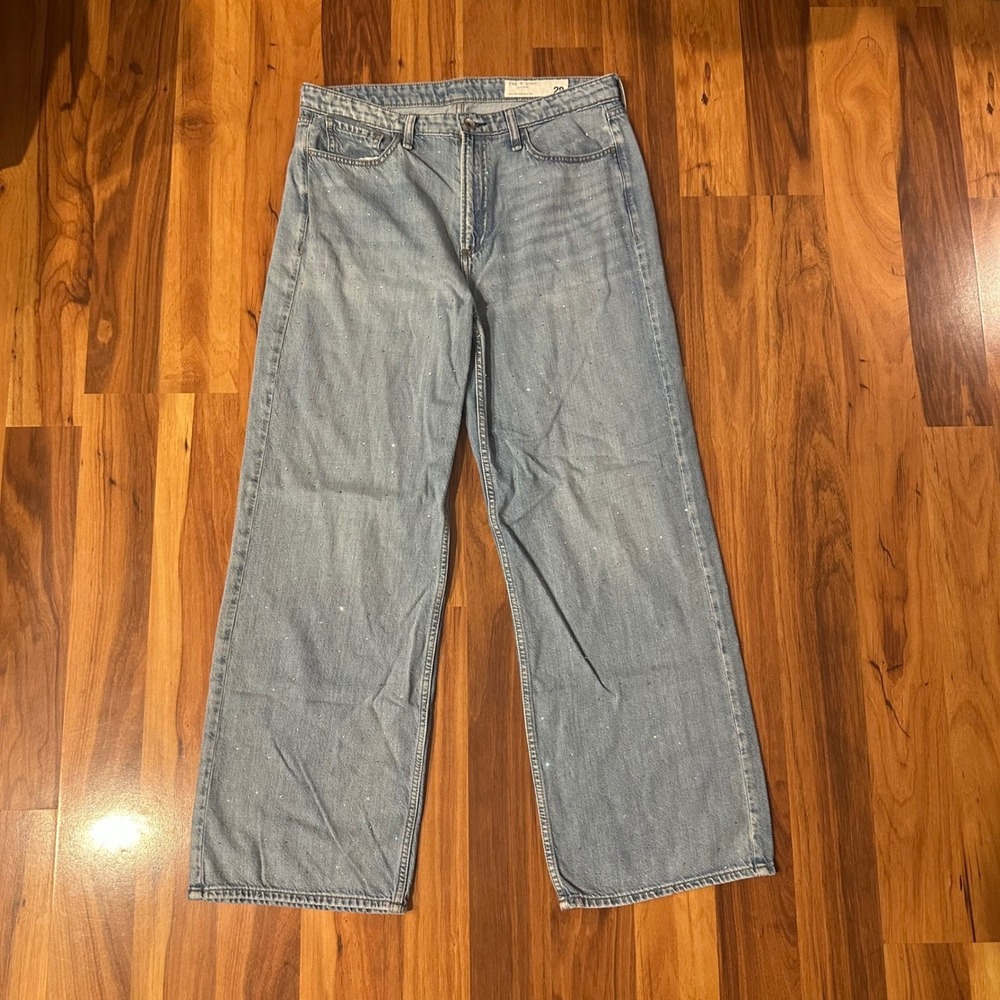 Rag & Bone Lori Mid-Rise Wide Leg Jeans Light Wash Jewel Rhinestone 29 sparkle